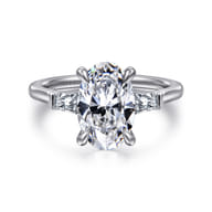 Miami - 14K White Gold Oval Three Stone Lotus Diamond Engagement Ring