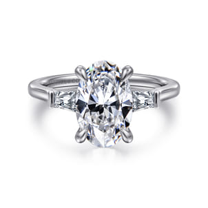 Miami - 14K White Gold Oval Three Stone Lotus Diamond Engagement Ring