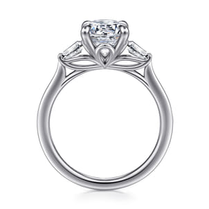Miami - 14K White Gold Oval Three Stone Lotus Diamond Engagement Ring