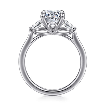 Miami - 14K White Gold Oval Three Stone Lotus Diamond Engagement Ring
