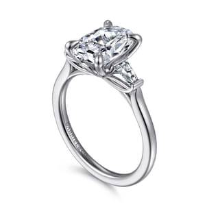 Miami - 14K White Gold Oval Three Stone Lotus Diamond Engagement Ring