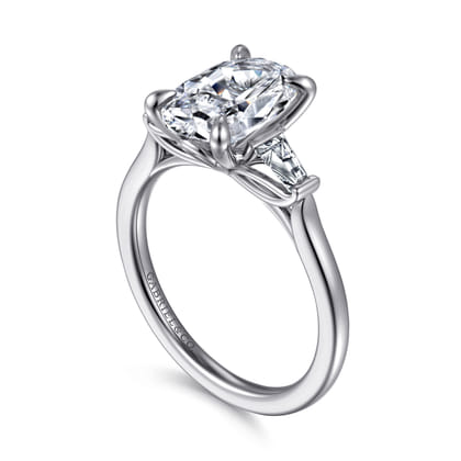 Miami - 14K White Gold Oval Three Stone Lotus Diamond Engagement Ring