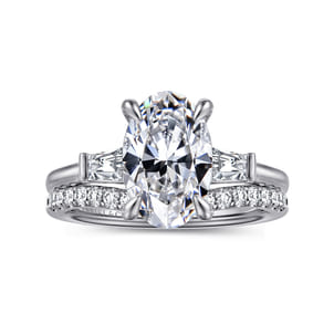 Miami - 14K White Gold Oval Three Stone Lotus Diamond Engagement Ring