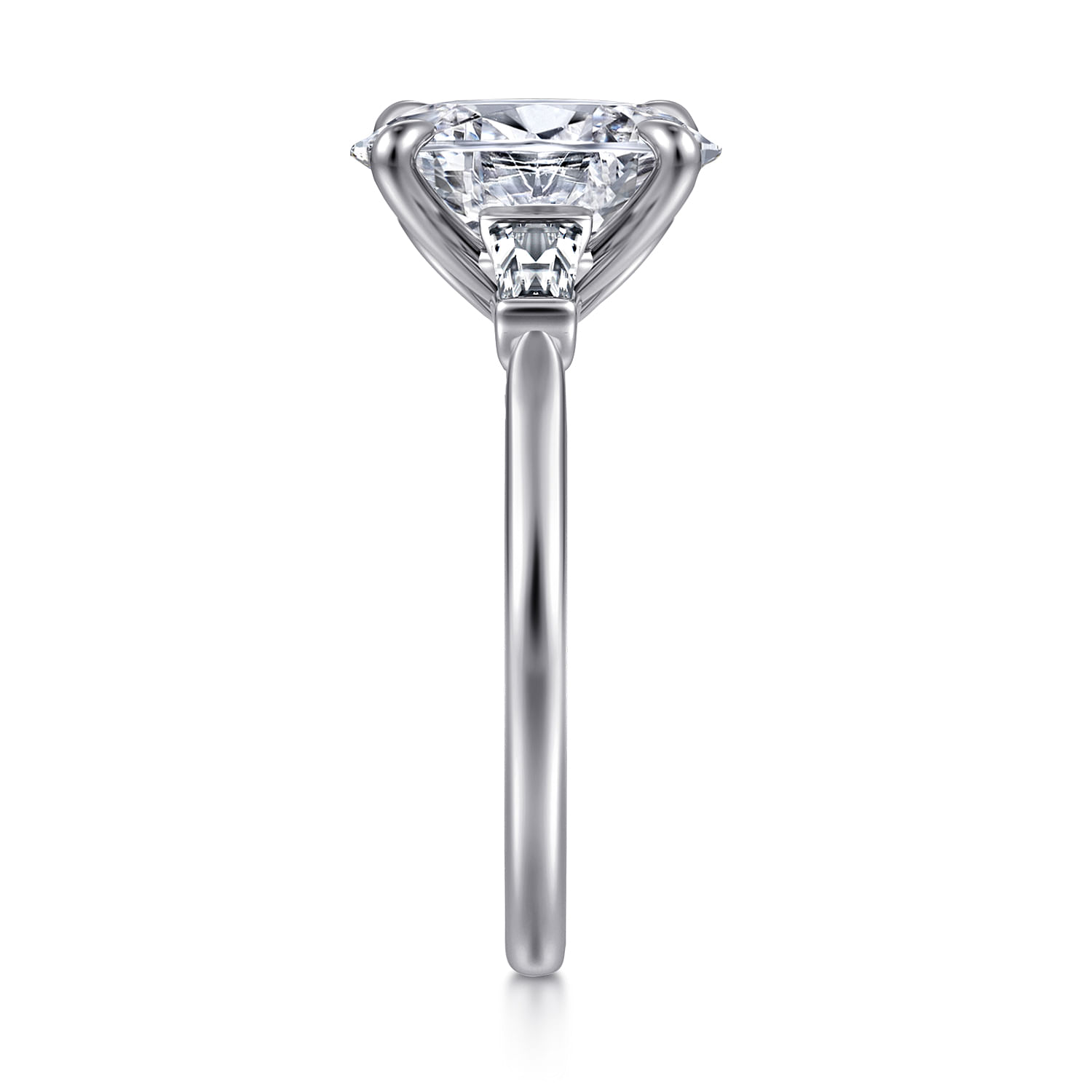 Miami - 14K White Gold Oval Three Stone Lotus Diamond Engagement Ring