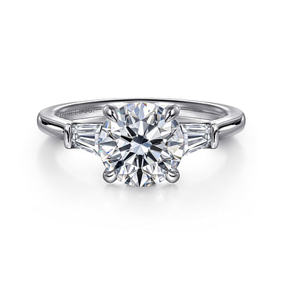 Miami - 14K White Gold Round Three Stone Diamond Engagement Ring
