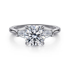 Miami - 14K White Gold Round Three Stone Lotus Diamond Engagement Ring