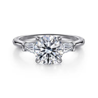 Miami - 14K White Gold Round Three Stone Lotus Diamond Engagement Ring