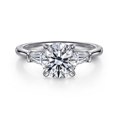 Miami - 14K White Gold Round Three Stone Lotus Diamond Engagement Ring