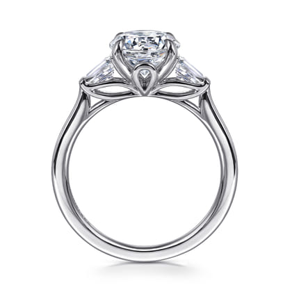 Miami - 14K White Gold Round Three Stone Lotus Diamond Engagement Ring
