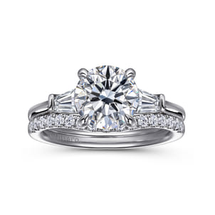 Miami - 14K White Gold Round Three Stone Lotus Diamond Engagement Ring