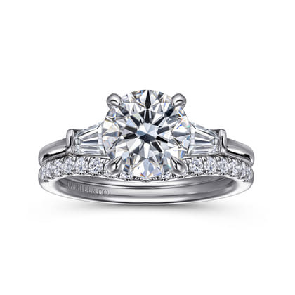 Miami - 14K White Gold Round Three Stone Lotus Diamond Engagement Ring