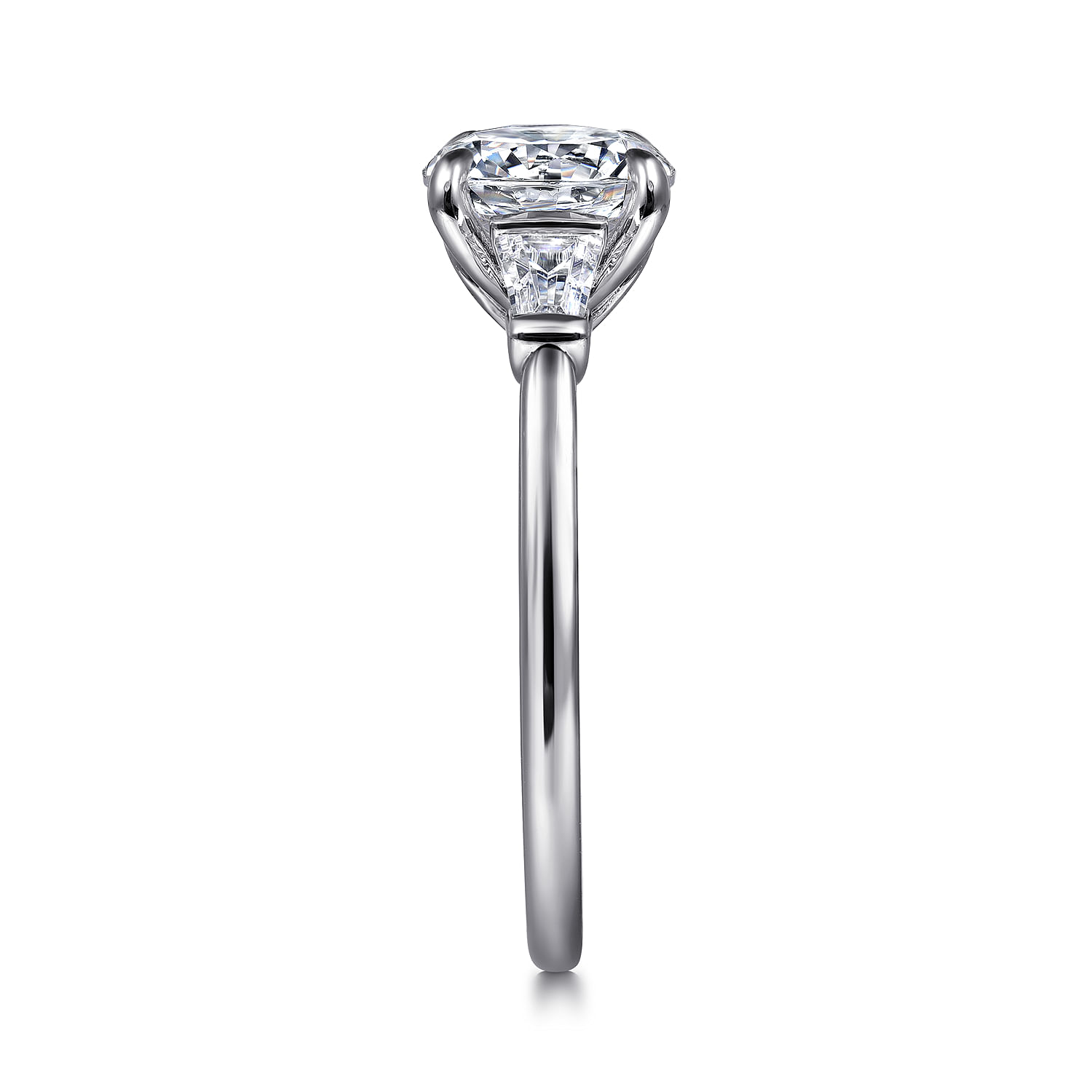 Miami - 14K White Gold Round Three Stone Lotus Diamond Engagement Ring