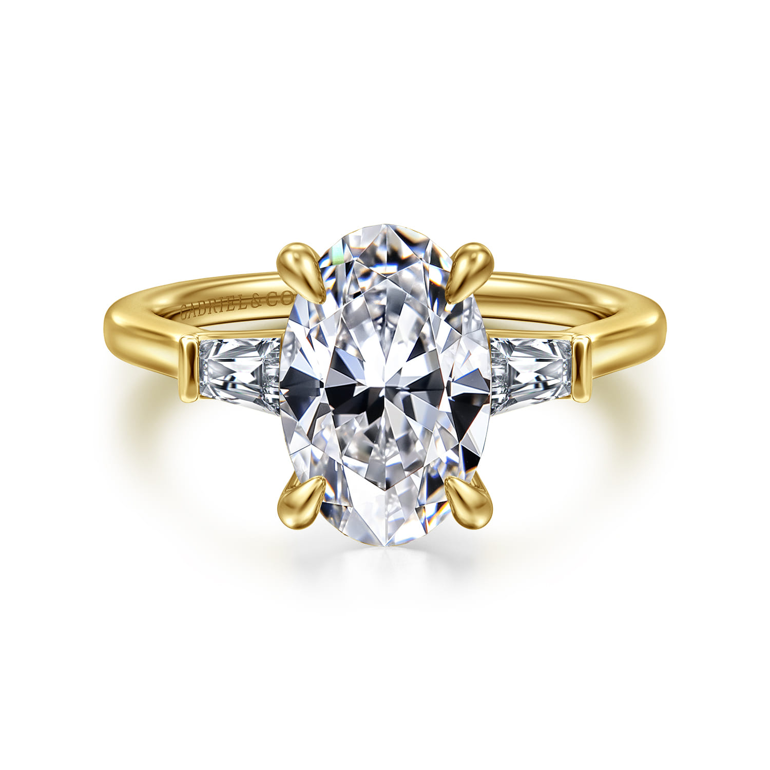 Miami - 14K Yellow Gold Oval Three Stone Lotus Diamond Engagement Ring