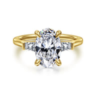 Miami - 14K Yellow Gold Oval Three Stone Lotus Diamond Engagement Ring