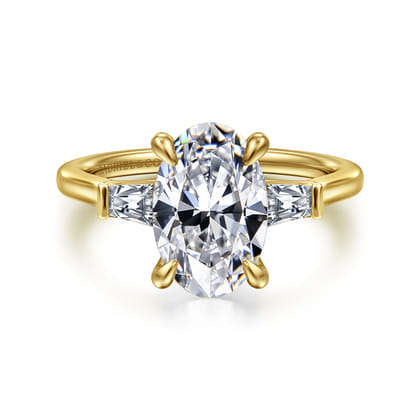 Miami - 14K Yellow Gold Oval Three Stone Lotus Diamond Engagement Ring