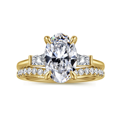 Miami - 14K Yellow Gold Oval Three Stone Lotus Diamond Engagement Ring