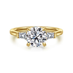 14K Yellow Gold Oval Three Stone Lotus Diamond Engagement Ring