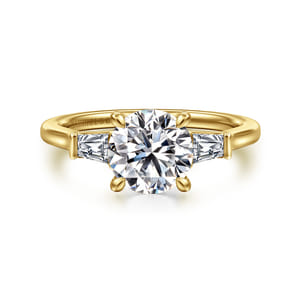 Miami - 14K Yellow Gold Oval Three Stone Lotus Diamond Engagement Ring