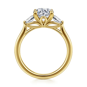 Miami - 14K Yellow Gold Oval Three Stone Lotus Diamond Engagement Ring