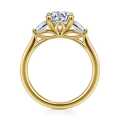 Miami - 14K Yellow Gold Oval Three Stone Lotus Diamond Engagement Ring