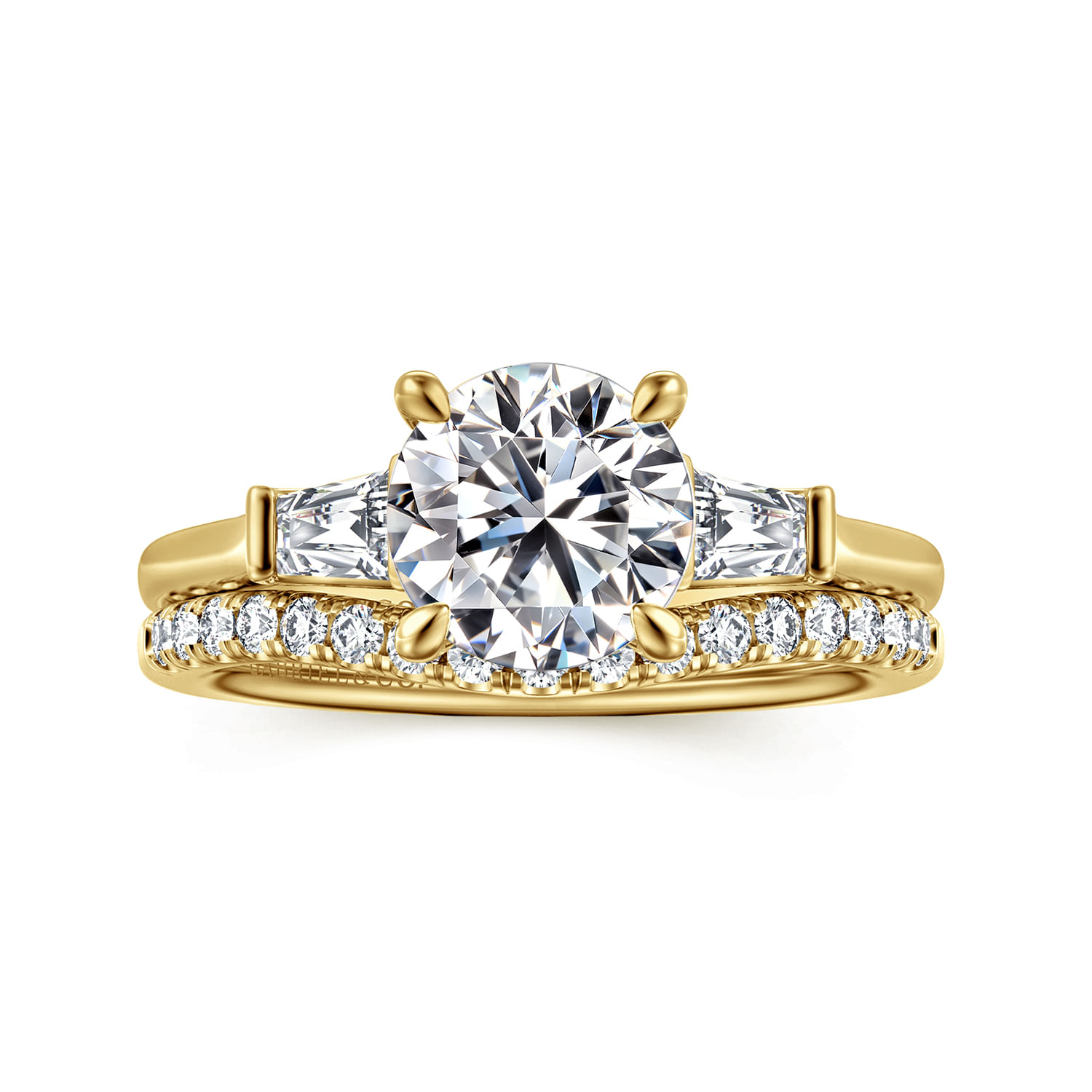 Miami - 14K Yellow Gold Oval Three Stone Lotus Diamond Engagement Ring