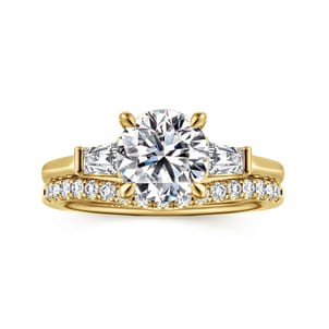 Miami - 14K Yellow Gold Oval Three Stone Lotus Diamond Engagement Ring