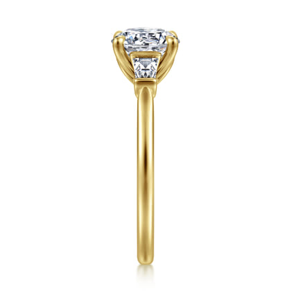 Miami - 14K Yellow Gold Oval Three Stone Lotus Diamond Engagement Ring