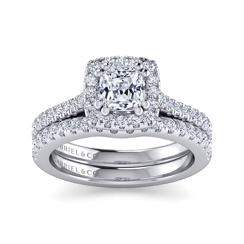 Michaela - 14K White Gold Cushion Halo Diamond Engagement Ring - 0.41 ct - Shot 4
