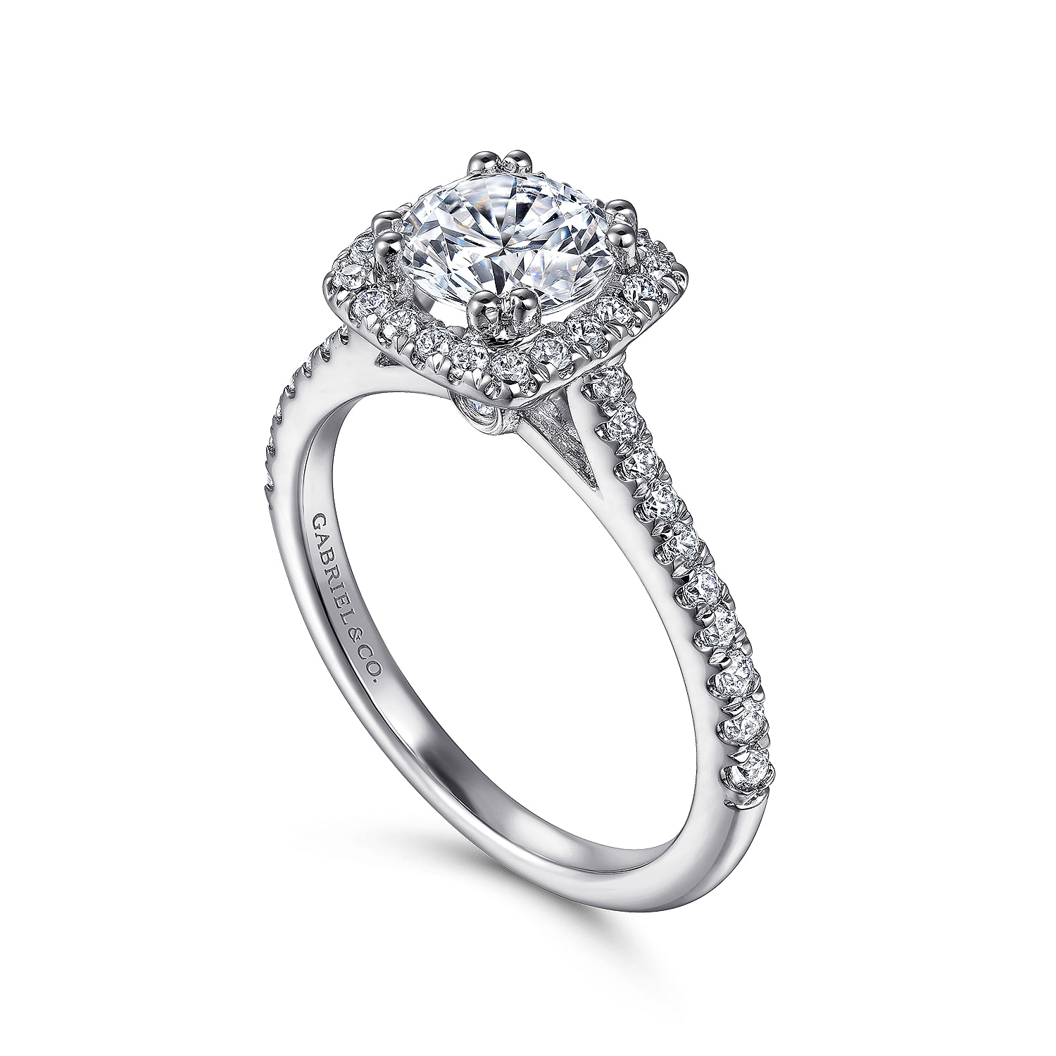 Michaela - 14K White Gold Cushion Halo Round Diamond Engagement Ring - 0.37 ct - Shot 3