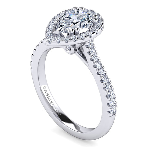 Michaela - 14K White Gold Pear Shape Halo Diamond Engagement Ring - 0.41 ct - Shot 3