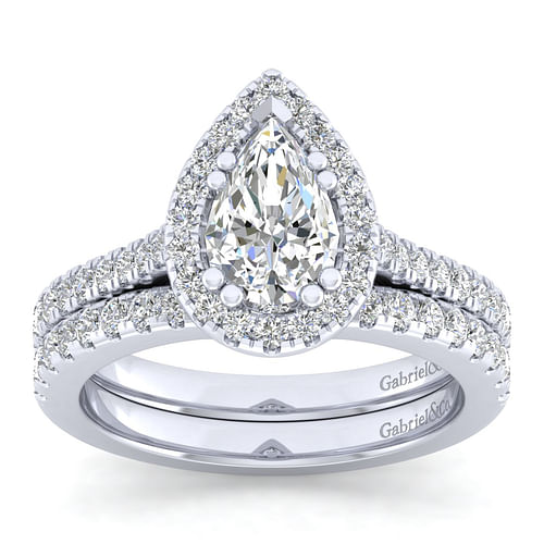 Michaela - 14K White Gold Pear Shape Halo Diamond Engagement Ring - 0.41 ct - Shot 4