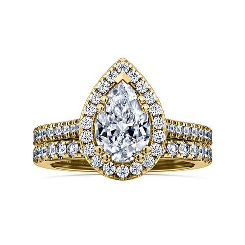 Michaela - 14K Yellow Gold Pear Shape Halo Diamond Engagement Ring - 0.41 ct - Shot 4