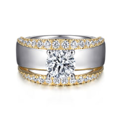 14K White-Yellow Gold Round Split Shank Diamond Engagement Ring