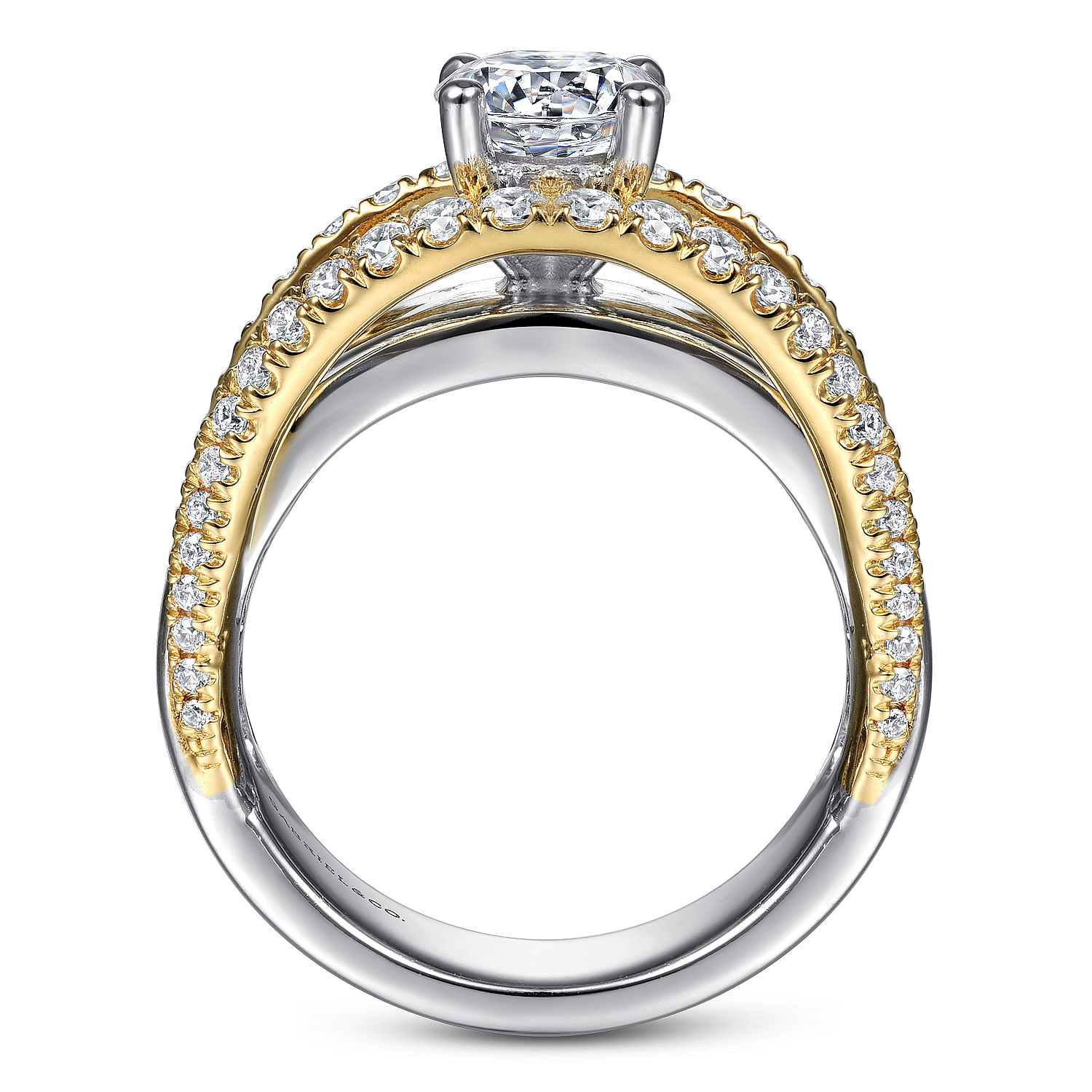 Milene - 14K White-Yellow Gold Round Split Shank Diamond Engagement Ring - 0.6 ct - Shot 2