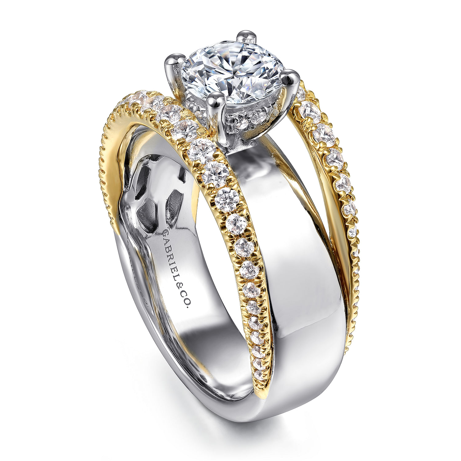 Milene - 14K White-Yellow Gold Round Split Shank Diamond Engagement Ring - 0.6 ct - Shot 3