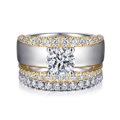Milene - 14K White-Yellow Gold Round Split Shank Diamond Engagement Ring