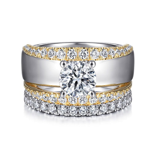 Milene - 14K White-Yellow Gold Round Split Shank Diamond Engagement Ring - 0.6 ct - Shot 4
