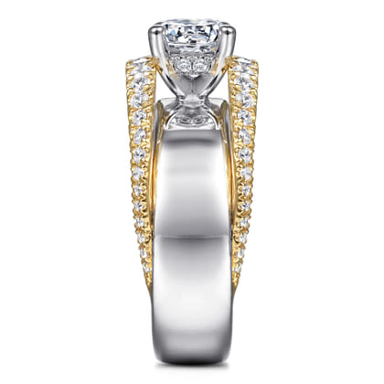 Milene - 14K White-Yellow Gold Round Split Shank Diamond Engagement Ring