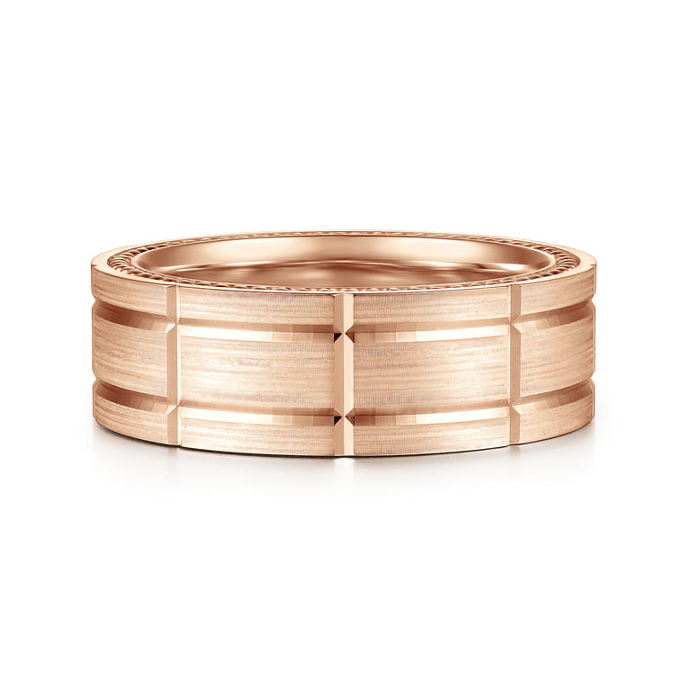 Milo - 14K Rose Gold 8mm Mens Wedding Band in Satin Finish - Shot 1