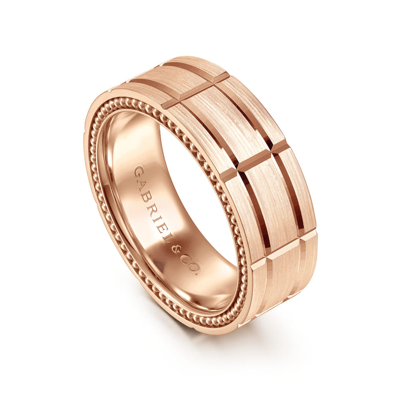Milo - 14K Rose Gold 8mm Mens Wedding Band in Satin Finish - Shot 3