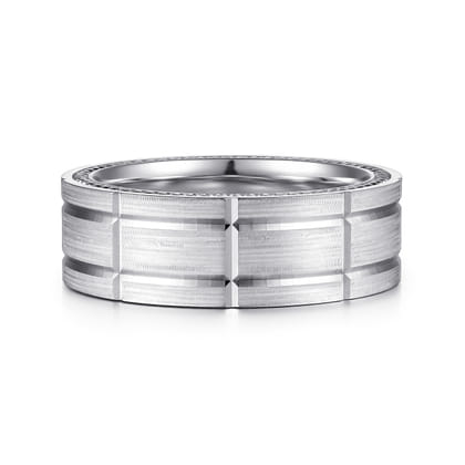 Milo - 14K White Gold 8mm - Carved Men's Wedding Band in Satin Finish