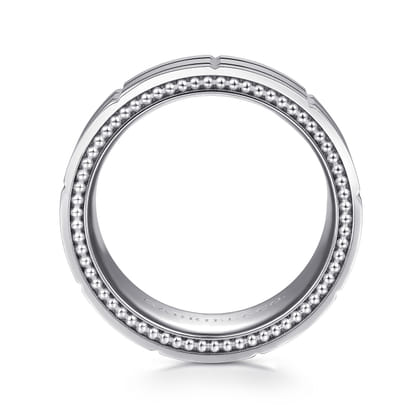 Milo - 14K White Gold 8mm - Carved Men's Wedding Band in Satin Finish