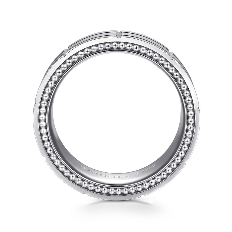 Milo - 14K White Gold 8mm - Carved Men's Wedding Band in Satin Finish - Shot 2
