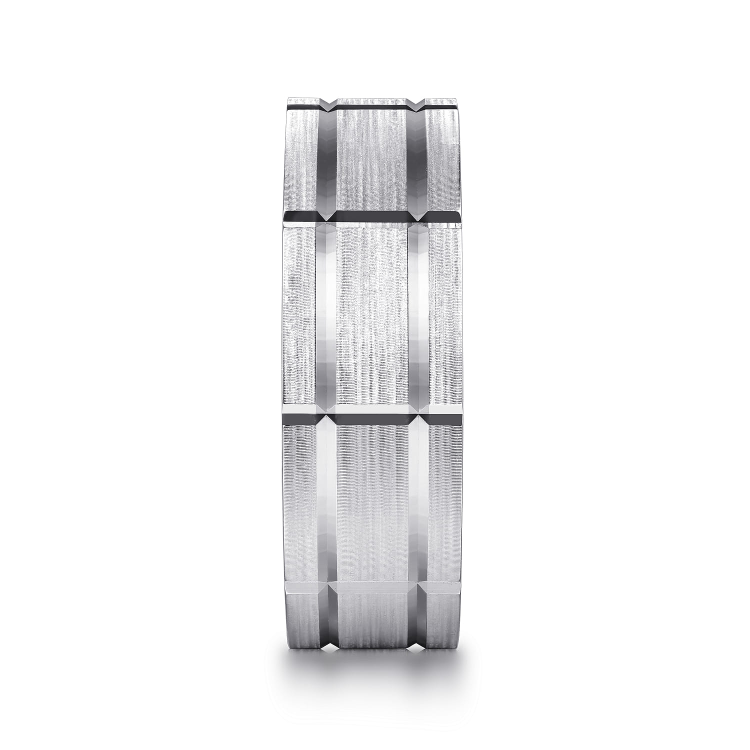 Milo - 14K White Gold 8mm - Carved Men's Wedding Band in Satin Finish - Shot 4