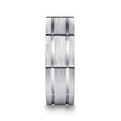 Milo - 14K White Gold 8mm - Carved Men's Wedding Band in Satin Finish