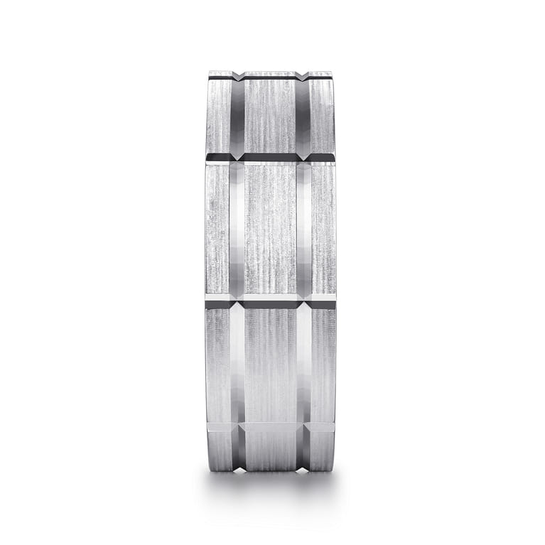 Milo - 14K White Gold 8mm - Carved Men's Wedding Band in Satin Finish - Shot 4