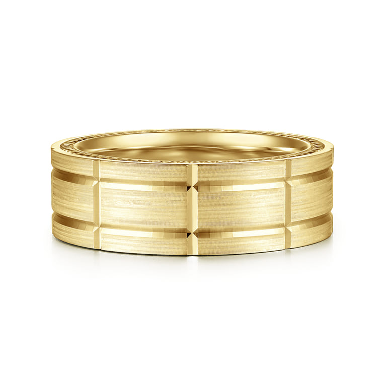 Milo - 14K Yellow Gold 8mm Mens Wedding Band in Satin Finish - Shot 1