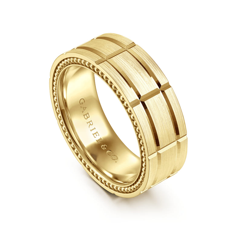 Milo - 14K Yellow Gold 8mm Mens Wedding Band in Satin Finish - Shot 3