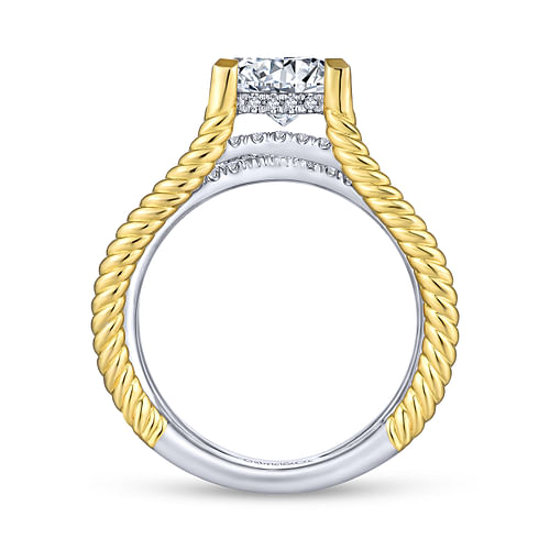 Mira - 14K White-Yellow Gold Free Form Princess Cut Diamond Engagement Ring - 0.36 ct - Shot 2
