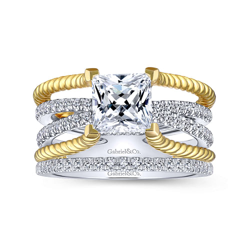 Mira - 14K White-Yellow Gold Free Form Princess Cut Diamond Engagement Ring - 0.36 ct - Shot 4
